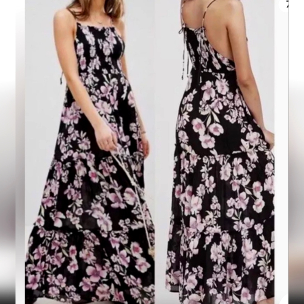 Intimately Free People Black Floral Maxi Dress Beach, Resort.